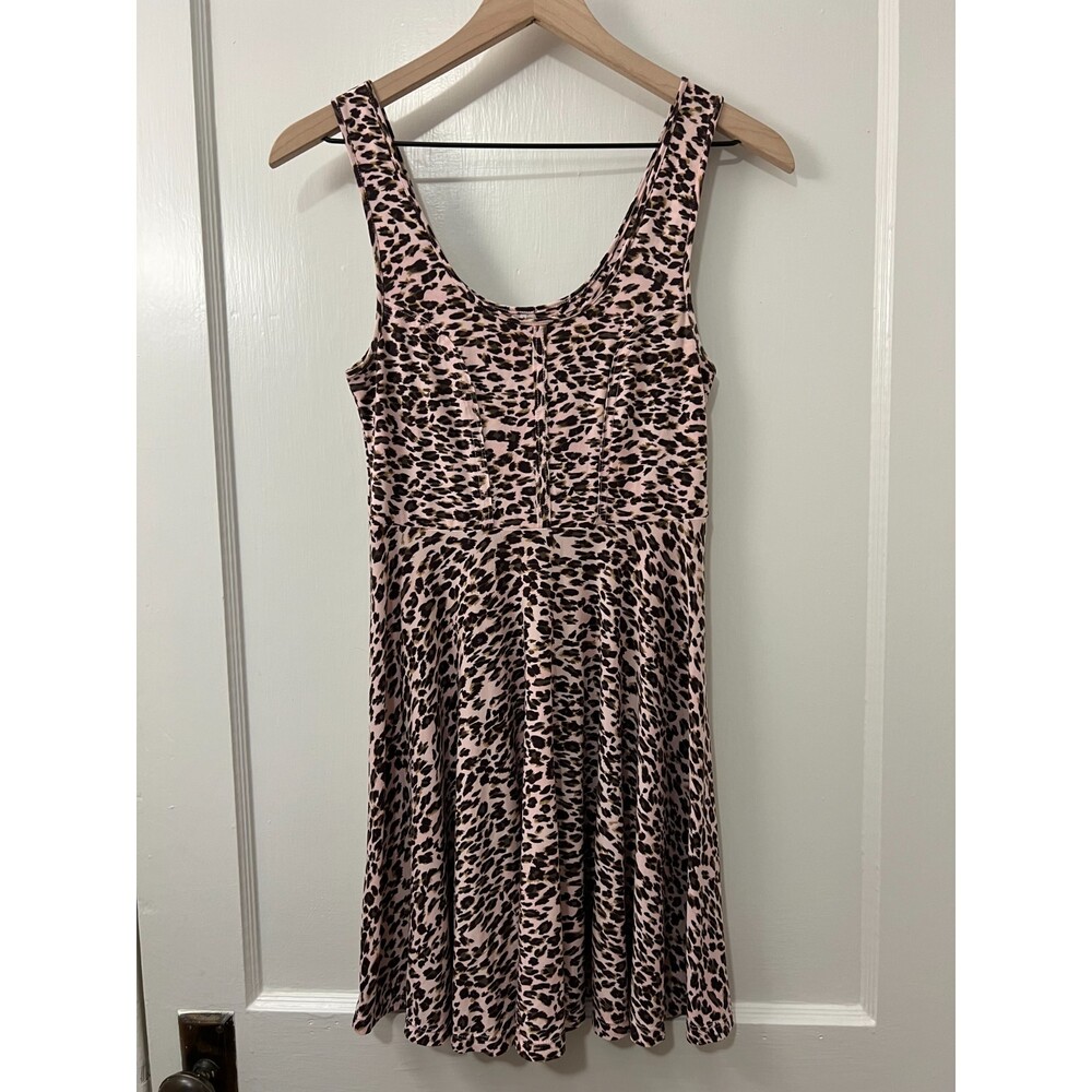 Free People Women's Pink Leopard Cheetah Print Mini Swing Tank Dress Size XS